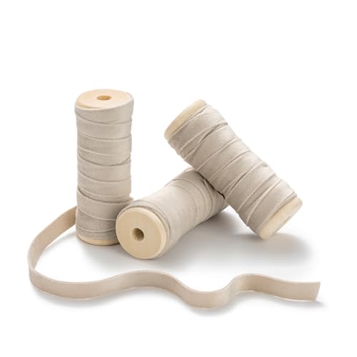 CHUQING Samtband Beige 1cm,13,7 Meters Geschenkband Schleifenband Schmuckband Samt Dekoband Stoffband für Hochzeit, Taufe und Geburtstag Geschenke,3 Rollen Band,Beige Creme von CHUQING