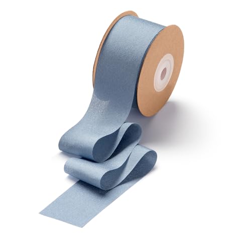 CHUQING Schleifenband Hochzeit Geschenkband Breit Blau Grau 1 Rollen Dekoband Stoffband Chiffonband,38 mm x 22,8 m von CHUQING