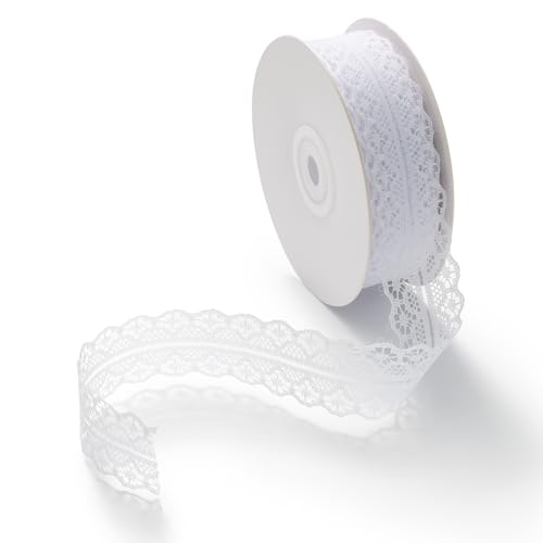 CHUQING Spitzenband Weiß Vintage, Spitzenborte Weiss, Spitze Dekoband Zierband Geschenkband breit 3cm Schleifenband Hochzeit Spitze-Borten für DIY Nähen Handwerk, 23 m/Rolle von CHUQING