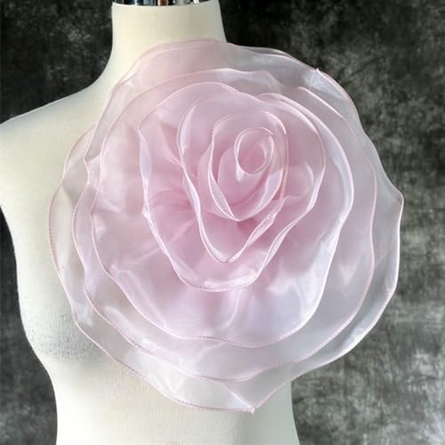 CHUYIX 3D Chiffon Blumenspitzenborten 28cm Kleidung Verzierungen Gestickte Applikation Mit Blumenapplikation Blumenkragenapplikation für Kleid, Kopfschmuck DIY Nähen Hochzeitsdekoration von CHUYIX