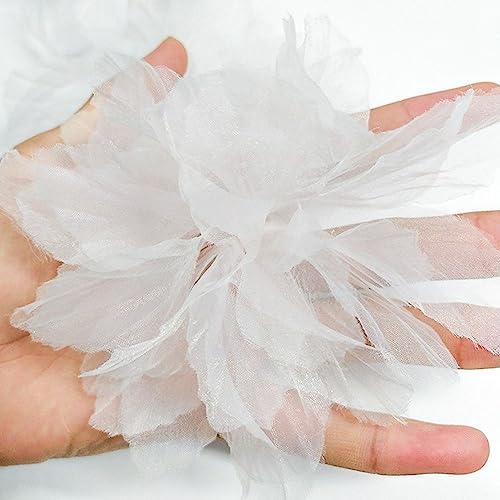 CHUYIX Chiffon-Blumen-Spitzenband 10Pcs Chiffon Spitze Blumenverkleidung 13cm große Chiffon-Spitzen-Haarschmuck Blumenspitzen Ribbon für Stirnband Babyblumen Schleifen Basteln Kleidung Accessoires von CHUYIX