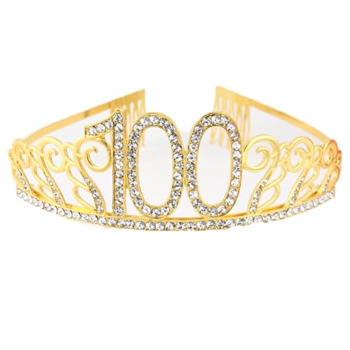 CHUYIX Geburtstag Krone Gold-100 Zahlen Happy Birthday Krone mit Kamm Strass Kristall Krone Haarreif mit Zahl Geburtstag Tiara Geburtstag Crown für Geburtstag Party Favor Supplies Tortenkrone(40#) von CHUYIX