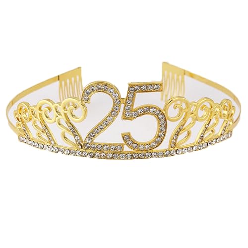 CHUYIX Geburtstag Krone Gold-25 Zahlen Happy Birthday Krone mit Kamm Strass Kristall Krone Haarreif mit Zahl Geburtstag Tiara Geburtstag Crown für Geburtstag Party Favor Supplies Tortenkrone(62#) von CHUYIX