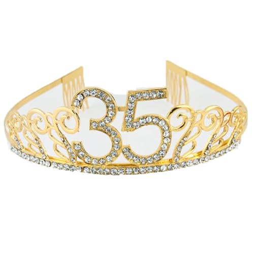 CHUYIX Geburtstag Krone Gold-35 Zahlen Happy Birthday Krone mit Kamm Strass Kristall Krone Haarreif mit Zahl Geburtstag Tiara Geburtstag Crown für Geburtstag Party Favor Supplies Tortenkrone(57#) von CHUYIX