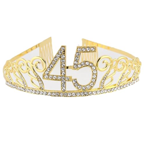 CHUYIX Geburtstag Krone Gold-45 Zahlen Happy Birthday Krone mit Kamm Strass Kristall Krone Haarreif mit Zahl Geburtstag Tiara Geburtstag Crown für Geburtstag Party Favor Supplies Tortenkrone(56#) von CHUYIX