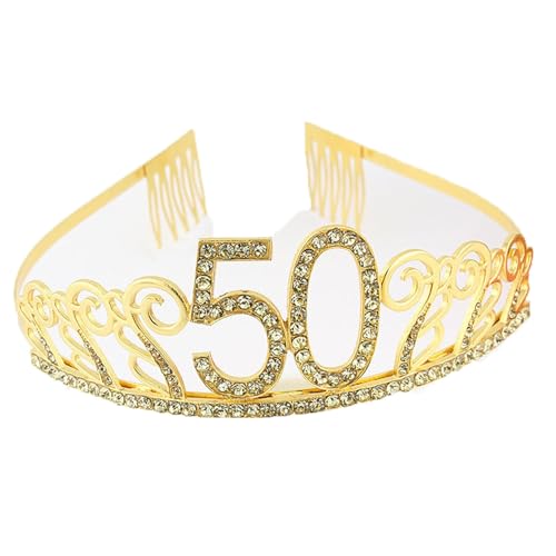 CHUYIX Geburtstag Krone Gold-50 Zahlen Happy Birthday Krone mit Kamm Strass Kristall Krone Haarreif mit Zahl Geburtstag Tiara Geburtstag Crown für Geburtstag Party Favor Supplies Tortenkrone(7#) von CHUYIX