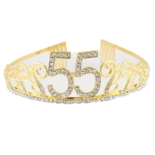 CHUYIX Geburtstag Krone Gold-55 Zahlen Happy Birthday Krone mit Kamm Strass Kristall Krone Haarreif mit Zahl Geburtstag Tiara Geburtstag Crown für Geburtstag Party Favor Supplies Tortenkrone(48#) von CHUYIX