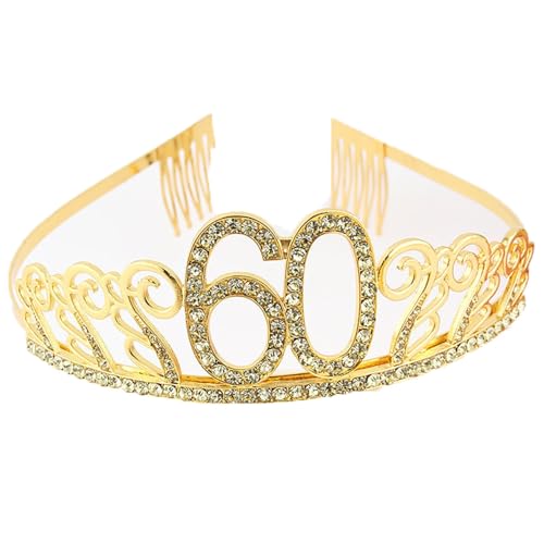 CHUYIX Geburtstag Krone Gold-60 Zahlen Happy Birthday Krone mit Kamm Strass Kristall Krone Haarreif mit Zahl Geburtstag Tiara Geburtstag Crown für Geburtstag Party Favor Supplies Tortenkrone(8#) von CHUYIX