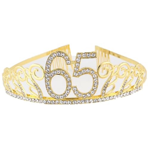 CHUYIX Geburtstag Krone Gold-65 Zahlen Happy Birthday Krone mit Kamm Strass Kristall Krone Haarreif mit Zahl Geburtstag Tiara Geburtstag Crown für Geburtstag Party Favor Supplies Tortenkrone(49#) von CHUYIX