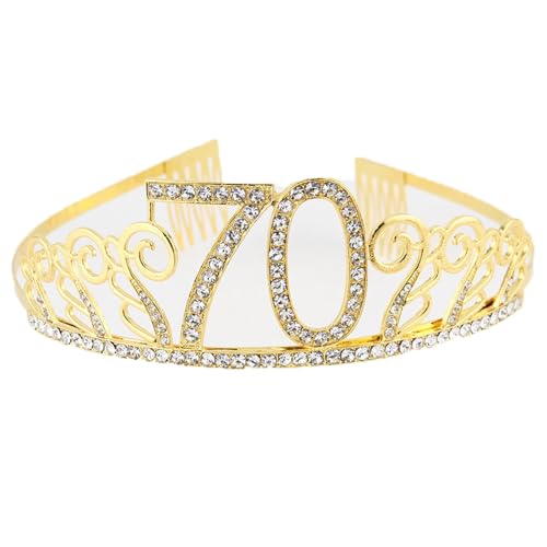 CHUYIX Geburtstag Krone Gold-70 Zahlen Happy Birthday Krone mit Kamm Strass Kristall Krone Haarreif mit Zahl Geburtstag Tiara Geburtstag Crown für Geburtstag Party Favor Supplies Tortenkrone(50#) von CHUYIX