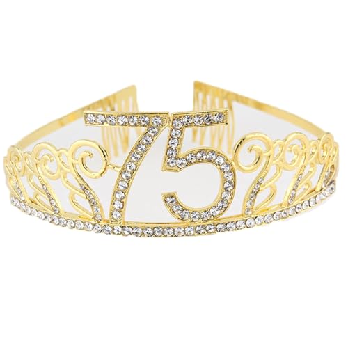 CHUYIX Geburtstag Krone Gold-75 Zahlen Happy Birthday Krone mit Kamm Strass Kristall Krone Haarreif mit Zahl Geburtstag Tiara Geburtstag Crown für Geburtstag Party Favor Supplies Tortenkrone(51#) von CHUYIX