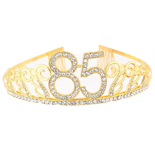 CHUYIX Geburtstag Krone Gold-85 Zahlen Happy Birthday Krone mit Kamm Strass Kristall Krone Haarreif mit Zahl Geburtstag Tiara Geburtstag Crown für Geburtstag Party Favor Supplies Tortenkrone(47#) von CHUYIX