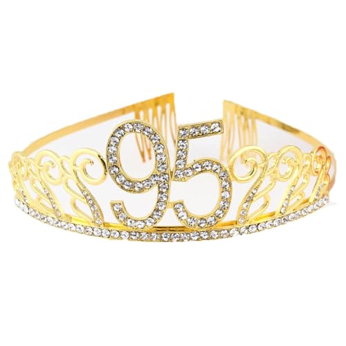 CHUYIX Geburtstag Krone Gold-95 Zahlen Happy Birthday Krone mit Kamm Strass Kristall Krone Haarreif mit Zahl Geburtstag Tiara Geburtstag Crown für Geburtstag Party Favor Supplies Tortenkrone(39#) von CHUYIX