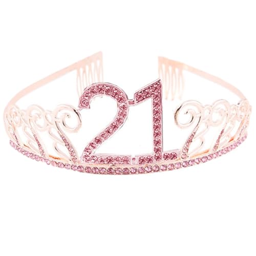 CHUYIX Geburtstag Krone RoseGold 21 Zahlen Happy Birthday Krone mit Kamm Strass Kristall Krone Haarreif mit Zahl Geburtstag Tiara Geburtstag Crown für Geburtstag Party Favor Supplies Tortenkrone(66#) von CHUYIX