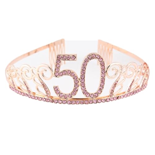 CHUYIX Geburtstag Krone RoseGold-50 Zahlen Happy Birthday Krone mit Kamm Strass Kristall Krone Haarreif mit Zahl Geburtstag Tiara Geburtstag Crown für Geburtstag Party Favor Supplies Tortenkrone(41#) von CHUYIX