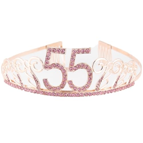 CHUYIX Geburtstag Krone RoseGold-55 Zahlen Happy Birthday Krone mit Kamm Strass Kristall Krone Haarreif mit Zahl Geburtstag Tiara Geburtstag Crown für Geburtstag Party Favor Supplies Tortenkrone(54#) von CHUYIX