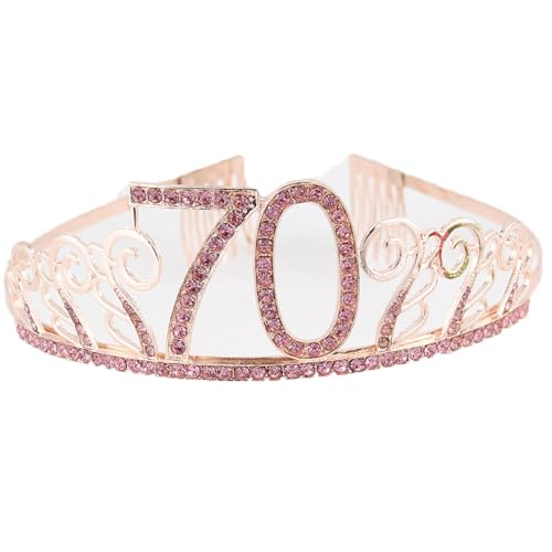 CHUYIX Geburtstag Krone RoseGold-70 Zahlen Happy Birthday Krone mit Kamm Strass Kristall Krone Haarreif mit Zahl Geburtstag Tiara Geburtstag Crown für Geburtstag Party Favor Supplies Tortenkrone(52#) von CHUYIX