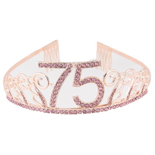 CHUYIX Geburtstag Krone RoseGold-75 Zahlen Happy Birthday Krone mit Kamm Strass Kristall Krone Haarreif mit Zahl Geburtstag Tiara Geburtstag Crown für Geburtstag Party Favor Supplies Tortenkrone(42#) von CHUYIX