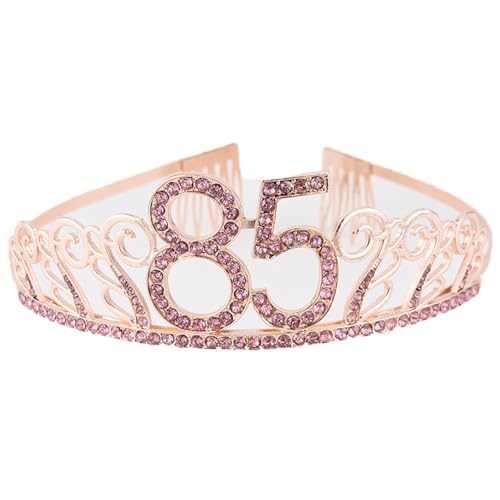 CHUYIX Geburtstag Krone RoseGold-85 Zahlen Happy Birthday Krone mit Kamm Strass Kristall Krone Haarreif mit Zahl Geburtstag Tiara Geburtstag Crown für Geburtstag Party Favor Supplies Tortenkrone(43#) von CHUYIX