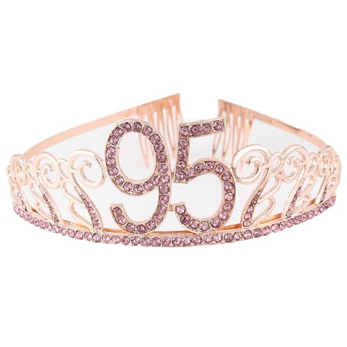 CHUYIX Geburtstag Krone RoseGold-95 Zahlen Happy Birthday Krone mit Kamm Strass Kristall Krone Haarreif mit Zahl Geburtstag Tiara Geburtstag Crown für Geburtstag Party Favor Supplies Tortenkrone(45#) von CHUYIX