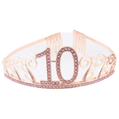 CHUYIX Geburtstag Krone Roségold-10 Zahlen Happy Birthday Krone mit Kamm Strass Kristall Krone Haarreif mit Zahl Geburtstag Tiara Geburtstag Crown für Geburtstag Party Favor Supplies Tortenkrone(10#) von CHUYIX