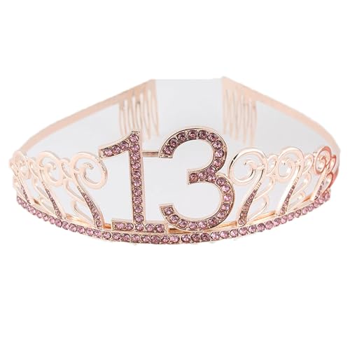 CHUYIX Geburtstag Krone Roségold-13 Zahlen Happy Birthday Krone mit Kamm Strass Kristall Krone Haarreif mit Zahl Geburtstag Tiara Geburtstag Crown für Geburtstag Party Favor Supplies Tortenkrone(11#) von CHUYIX