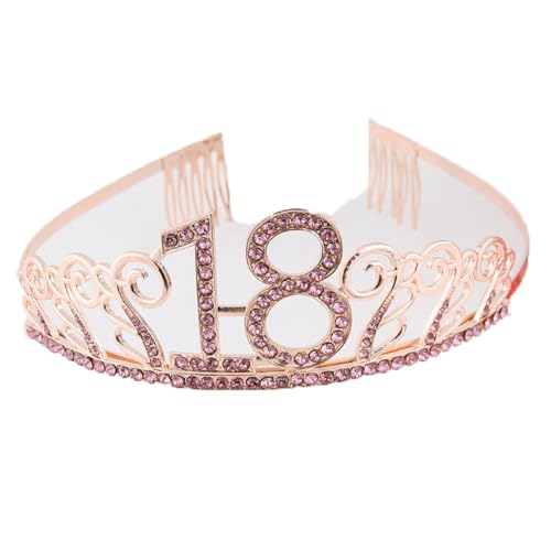 CHUYIX Geburtstag Krone Roségold-18 Zahlen Happy Birthday Krone mit Kamm Strass Kristall Krone Haarreif mit Zahl Geburtstag Tiara Geburtstag Crown für Geburtstag Party Favor Supplies Tortenkrone(13#) von CHUYIX