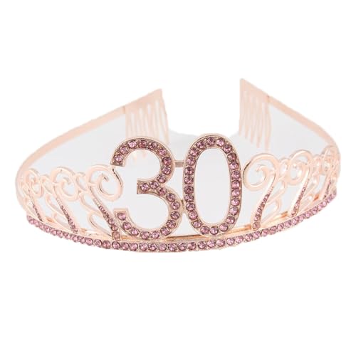 CHUYIX Geburtstag Krone Roségold-30 Zahlen Happy Birthday Krone mit Kamm Strass Kristall Krone Haarreif mit Zahl Geburtstag Tiara Geburtstag Crown für Geburtstag Party Favor Supplies Tortenkrone(14#) von CHUYIX