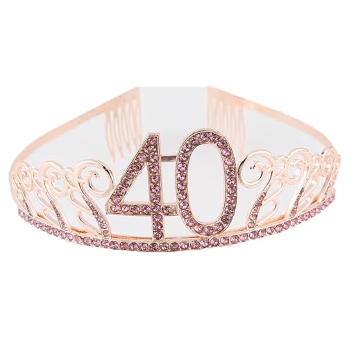 CHUYIX Geburtstag Krone Roségold-40 Zahlen Happy Birthday Krone mit Kamm Strass Kristall Krone Haarreif mit Zahl Geburtstag Tiara Geburtstag Crown für Geburtstag Party Favor Supplies Tortenkrone(15#) von CHUYIX