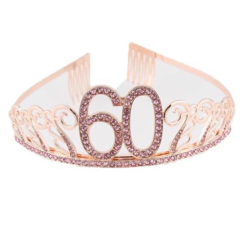 CHUYIX Geburtstag Krone Roségold-60 Zahlen Happy Birthday Krone mit Kamm Strass Kristall Krone Haarreif mit Zahl Geburtstag Tiara Geburtstag Crown für Geburtstag Party Favor Supplies Tortenkrone(16#) von CHUYIX