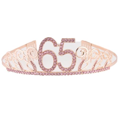 CHUYIX Geburtstag Krone Roségold-65 Zahlen Happy Birthday Krone mit Kamm Strass Kristall Krone Haarreif mit Zahl Geburtstag Tiara Geburtstag Crown für Geburtstag Party Favor Supplies Tortenkrone(55#) von CHUYIX