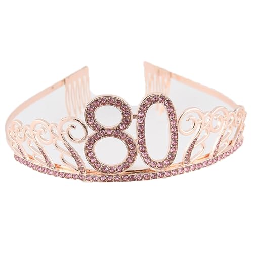 CHUYIX Geburtstag Krone Roségold-80 Zahlen Happy Birthday Krone mit Kamm Strass Kristall Krone Haarreif mit Zahl Geburtstag Tiara Geburtstag Crown für Geburtstag Party Favor Supplies Tortenkrone(17#) von CHUYIX