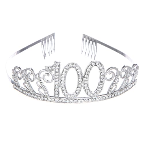 CHUYIX Geburtstag Krone Silber-100 Zahlen Happy Birthday Krone mit Kamm Strass Kristall Krone Haarreif mit Zahl Geburtstag Tiara Geburtstag Crown für Geburtstag Party Favor Supplies Tortenkrone(37#) von CHUYIX