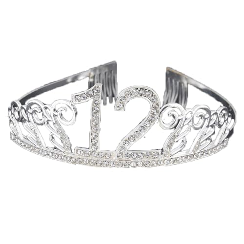 CHUYIX Geburtstag Krone Silber-12 Zahlen Happy Birthday Krone mit Kamm Strass Kristall Krone Haarreif mit Zahl Geburtstag Tiara Geburtstag Crown für Geburtstag Party Favor Supplies Tortenkrone(31#) von CHUYIX