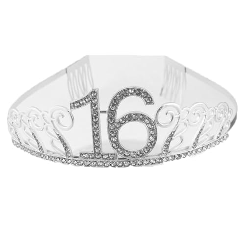 CHUYIX Geburtstag Krone Silber-16 Zahlen Happy Birthday Krone mit Kamm Strass Kristall Krone Haarreif mit Zahl Geburtstag Tiara Geburtstag Crown für Geburtstag Party Favor Supplies Tortenkrone(58#) von CHUYIX