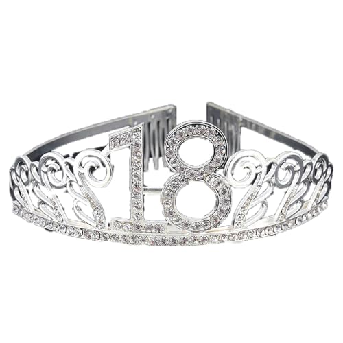 CHUYIX Geburtstag Krone Silber-18 Zahlen Happy Birthday Krone mit Kamm Strass Kristall Krone Haarreif mit Zahl Geburtstag Tiara Geburtstag Crown für Geburtstag Party Favor Supplies Tortenkrone(20#) von CHUYIX