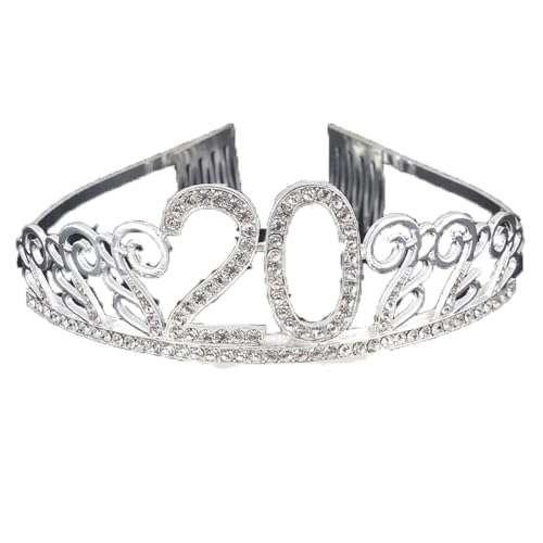 CHUYIX Geburtstag Krone Silber-20 Zahlen Happy Birthday Krone mit Kamm Strass Kristall Krone Haarreif mit Zahl Geburtstag Tiara Geburtstag Crown für Geburtstag Party Favor Supplies Tortenkrone(61#) von CHUYIX