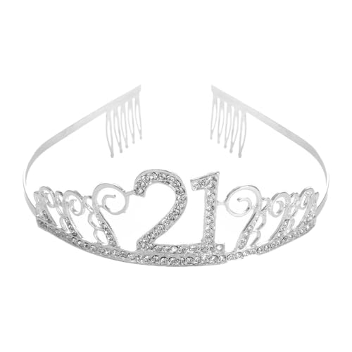 CHUYIX Geburtstag Krone Silber-21 Zahlen Happy Birthday Krone mit Kamm Strass Kristall Krone Haarreif mit Zahl Geburtstag Tiara Geburtstag Crown für Geburtstag Party Favor Supplies Tortenkrone(21#) von CHUYIX