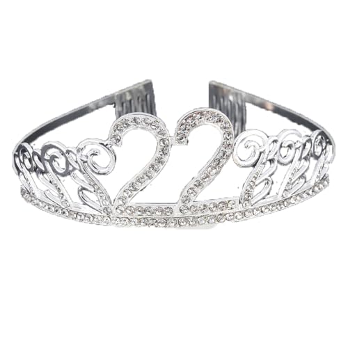 CHUYIX Geburtstag Krone Silber-22 Zahlen Happy Birthday Krone mit Kamm Strass Kristall Krone Haarreif mit Zahl Geburtstag Tiara Geburtstag Crown für Geburtstag Party Favor Supplies Tortenkrone(28#) von CHUYIX