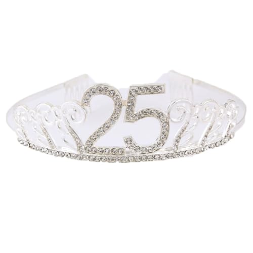 CHUYIX Geburtstag Krone Silber-25 Zahlen Happy Birthday Krone mit Kamm Strass Kristall Krone Haarreif mit Zahl Geburtstag Tiara Geburtstag Crown für Geburtstag Party Favor Supplies Tortenkrone(63#) von CHUYIX