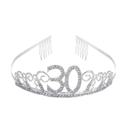 CHUYIX Geburtstag Krone Silber-30 Zahlen Happy Birthday Krone mit Kamm Strass Kristall Krone Haarreif mit Zahl Geburtstag Tiara Geburtstag Crown für Geburtstag Party Favor Supplies Tortenkrone(22#) von CHUYIX