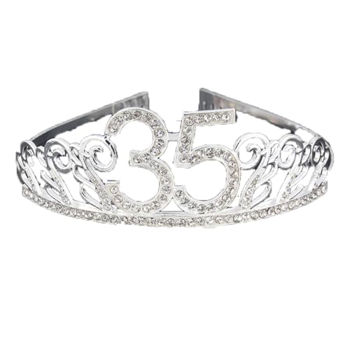 CHUYIX Geburtstag Krone Silber-35 Zahlen Happy Birthday Krone mit Kamm Strass Kristall Krone Haarreif mit Zahl Geburtstag Tiara Geburtstag Crown für Geburtstag Party Favor Supplies Tortenkrone(30#) von CHUYIX