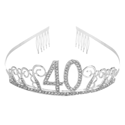 CHUYIX Geburtstag Krone Silber-40 Zahlen Happy Birthday Krone mit Kamm Strass Kristall Krone Haarreif mit Zahl Geburtstag Tiara Geburtstag Crown für Geburtstag Party Favor Supplies Tortenkrone(23#) von CHUYIX