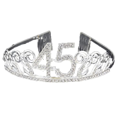 CHUYIX Geburtstag Krone Silber-45 Zahlen Happy Birthday Krone mit Kamm Strass Kristall Krone Haarreif mit Zahl Geburtstag Tiara Geburtstag Crown für Geburtstag Party Favor Supplies Tortenkrone(32#) von CHUYIX