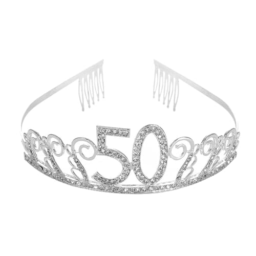 CHUYIX Geburtstag Krone Silber-50 Zahlen Happy Birthday Krone mit Kamm Strass Kristall Krone Haarreif mit Zahl Geburtstag Tiara Geburtstag Crown für Geburtstag Party Favor Supplies Tortenkrone(24#) von CHUYIX