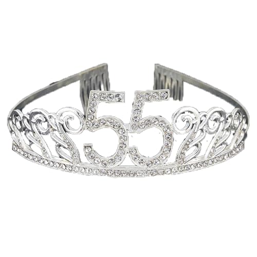 CHUYIX Geburtstag Krone Silber-55 Zahlen Happy Birthday Krone mit Kamm Strass Kristall Krone Haarreif mit Zahl Geburtstag Tiara Geburtstag Crown für Geburtstag Party Favor Supplies Tortenkrone(33#) von CHUYIX