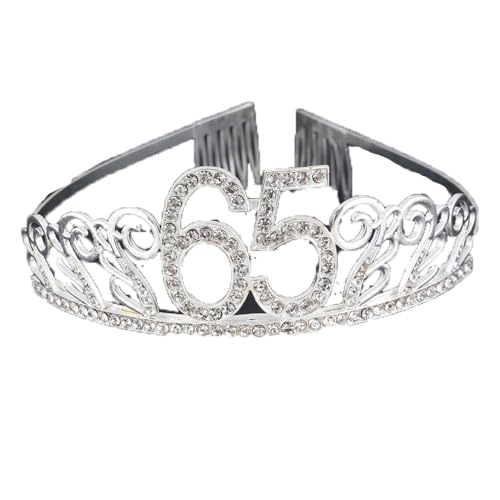 CHUYIX Geburtstag Krone Silber-65 Zahlen Happy Birthday Krone mit Kamm Strass Kristall Krone Haarreif mit Zahl Geburtstag Tiara Geburtstag Crown für Geburtstag Party Favor Supplies Tortenkrone(27#) von CHUYIX