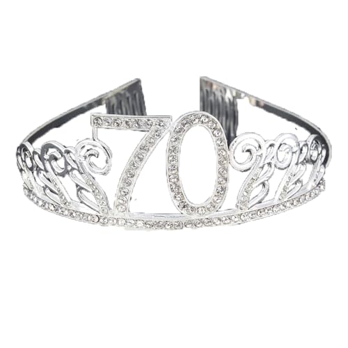 CHUYIX Geburtstag Krone Silber-70 Zahlen Happy Birthday Krone mit Kamm Strass Kristall Krone Haarreif mit Zahl Geburtstag Tiara Geburtstag Crown für Geburtstag Party Favor Supplies Tortenkrone(29#) von CHUYIX