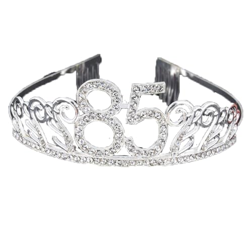 CHUYIX Geburtstag Krone Silber-85 Zahlen Happy Birthday Krone mit Kamm Strass Kristall Krone Haarreif mit Zahl Geburtstag Tiara Geburtstag Crown für Geburtstag Party Favor Supplies Tortenkrone(34#) von CHUYIX