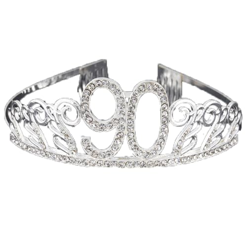 CHUYIX Geburtstag Krone Silber-90 Zahlen Happy Birthday Krone mit Kamm Strass Kristall Krone Haarreif mit Zahl Geburtstag Tiara Geburtstag Crown für Geburtstag Party Favor Supplies Tortenkrone(35#) von CHUYIX